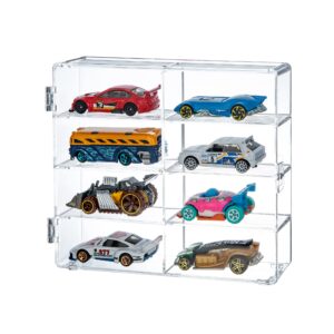 hyhynn acrylic display case compatible with hot wheels, 8 slots display case for hot wheels, matchbox cars standing on office, home for decoration (8 slots-7.28''x1.57''x6.5'')