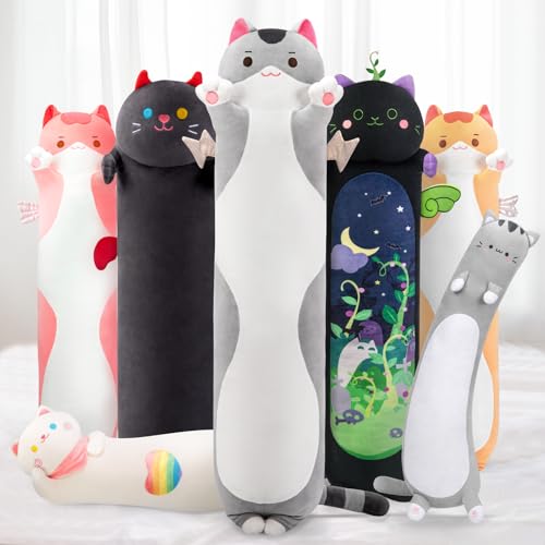 Mewaii Long Cat Plush Body Pillow, 28” Cute Cat Stuffed Animals Soft Plushies, Kitten Plush Throw Pillow Doll Toy Gift for Girlfriend