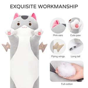 Mewaii Long Cat Plush Body Pillow, 28” Cute Cat Stuffed Animals Soft Plushies, Kitten Plush Throw Pillow Doll Toy Gift for Girlfriend