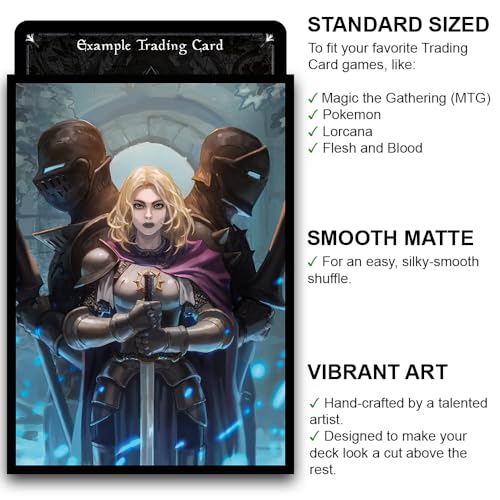 Fantasy North - Sara Falcross - Knight Captain - 100 Smooth Matte TCG Trading Card Sleeves - Fits Magic MTG Commander Pokemon and Other Card Games - Playing Card Sleeves