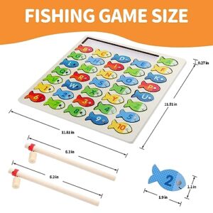 Diaodey Wooden Magnetic Fishing Game for Toddlers, Montessori Fine Motor Skills Toy with Letters and Numbers, Preschool Learning ABC and Puzzle Birthday Toys Gift for 3 4 5+ Year Old Kids(2 Poles)