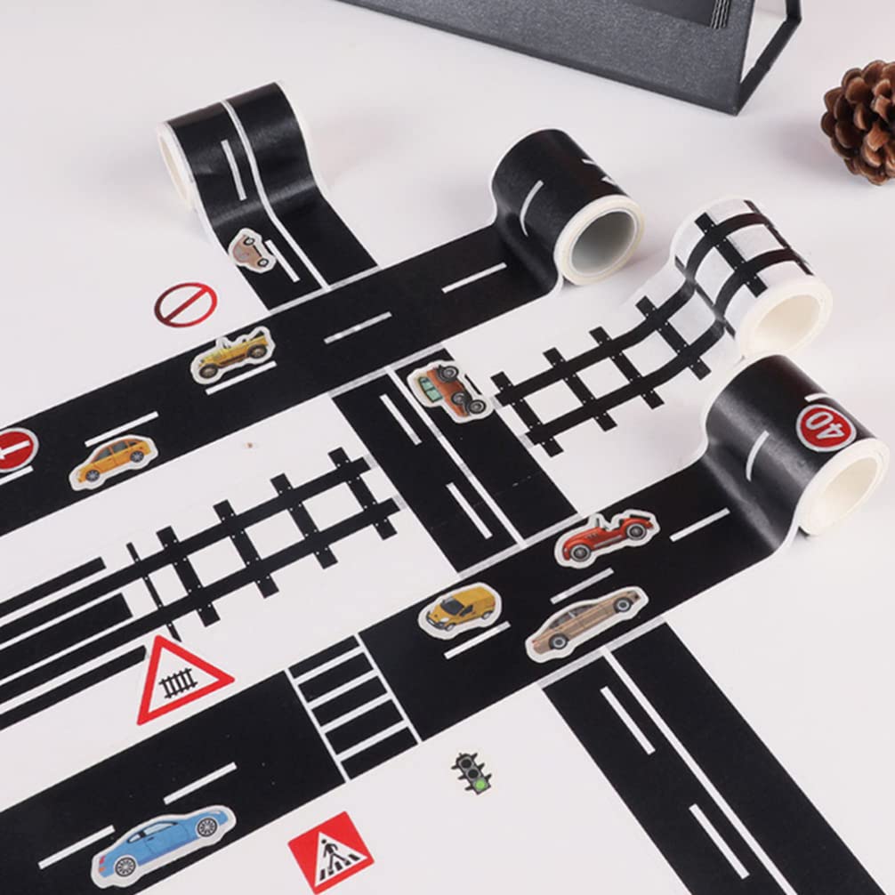 Toyvian Road Race Track Sticker Roll for Toy Car Trains Toy Tape Stickers Railway Road Tape Train Track Removable Tape for Kids Toys Removable Trains Tight Curves Stick to Floors Walls Train Track