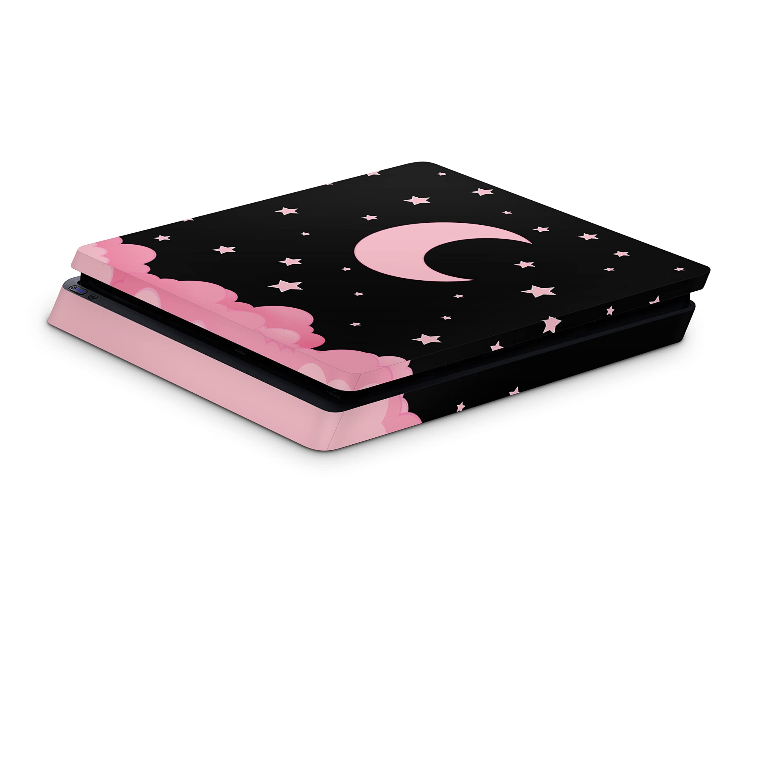 ZOOMHITSKINS Compatible with PS 4 Slim, Moon Black Rose Pink Kawaii Anime Cloud Stars Cute, Durable & Fit, Easy to Install, 3M Vinyl, Made in The USA