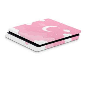 ZOOMHITSKINS Compatible with PS 4 Slim, Pink Moon Star Cloud White Pastel Anime Kawaii Cute, Durable & Fit, Easy to Install, 3M Vinyl, Made in The USA