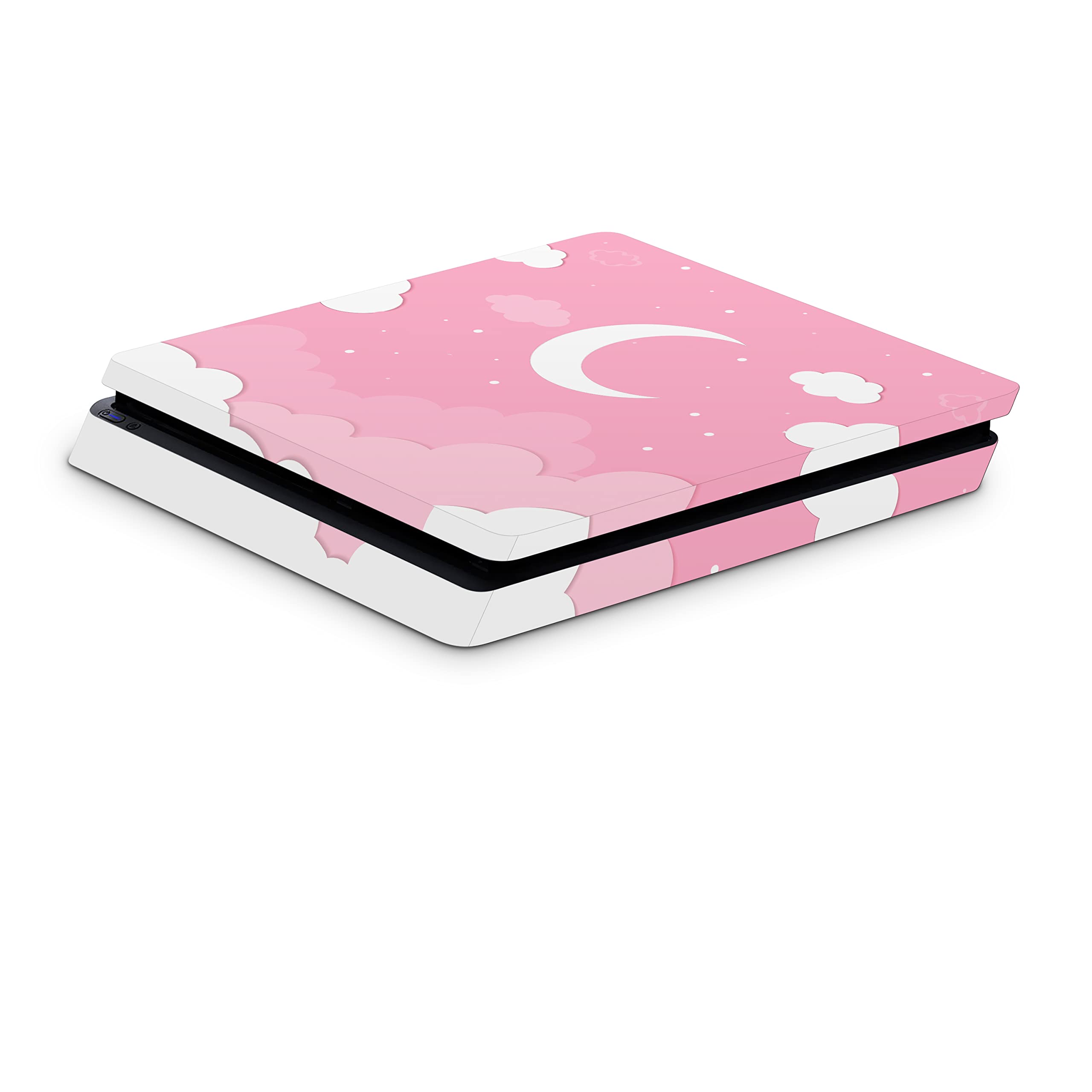 ZOOMHITSKINS Compatible with PS 4 Slim, Pink Moon Star Cloud White Pastel Anime Kawaii Cute, Durable & Fit, Easy to Install, 3M Vinyl, Made in The USA