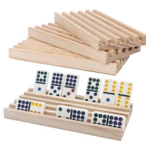 ESSAJOY Wooden Domino Trays/Racks Set of 4 Mexican Train Domino Trays/Racks Holders Rummy Rack Domino Tiles Holders Domino Wood Holder【Dominoes Not Included】