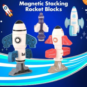 Liberty Imports 33PCS Magnetic Rocket Ship Building Set, Stacking Blocks Model Toy for Kids, DIY Construction Learning Space Mix, and Stem Magnets Activity Set Puzzle Playset