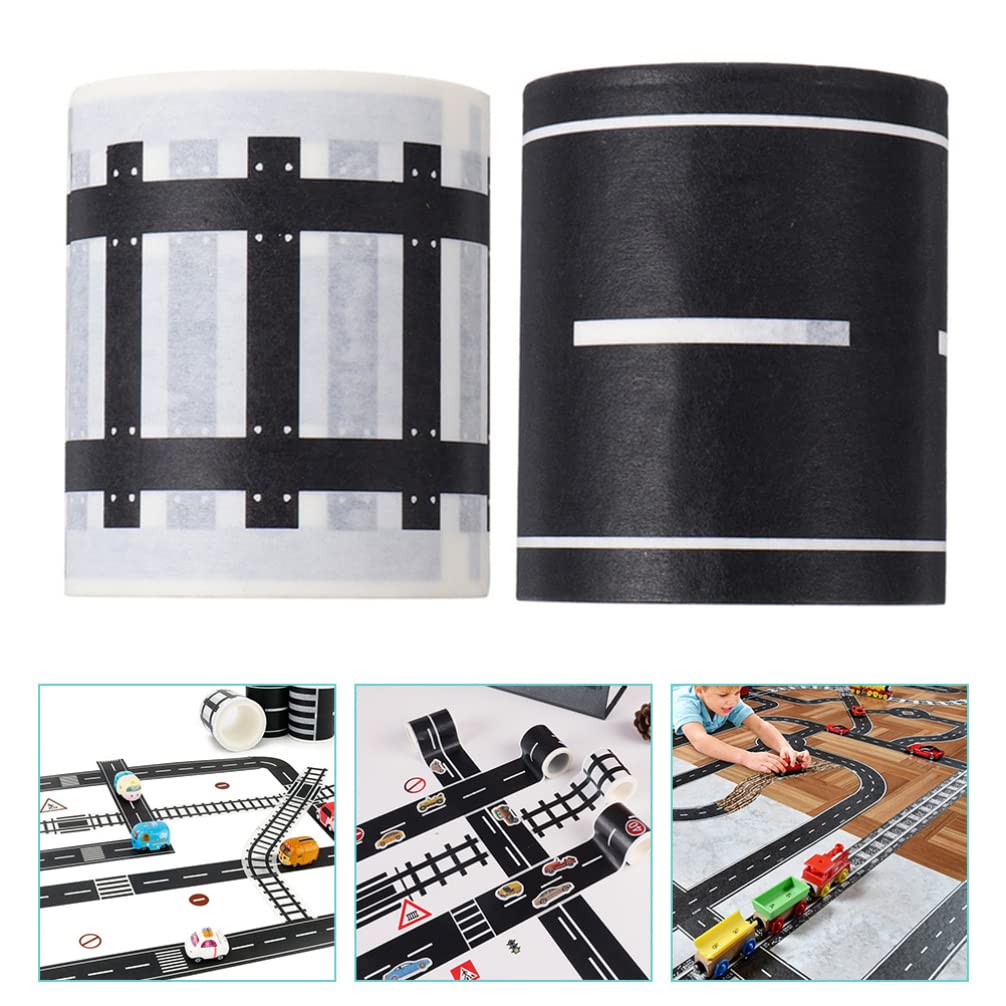 Toyvian Road Race Track Sticker Roll for Toy Car Trains Toy Tape Stickers Railway Road Tape Train Track Removable Tape for Kids Toys Removable Trains Tight Curves Stick to Floors Walls Train Track