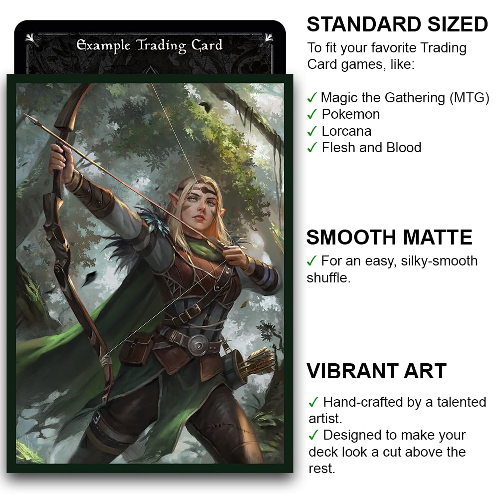 Fantasy North - Aelwyn Alorr - Wood Elf Ranger - 100 Smooth Matte TCG Trading Card Sleeves - Fits Magic MTG Commander Pokemon and Other Card Games - Playing Card Sleeves