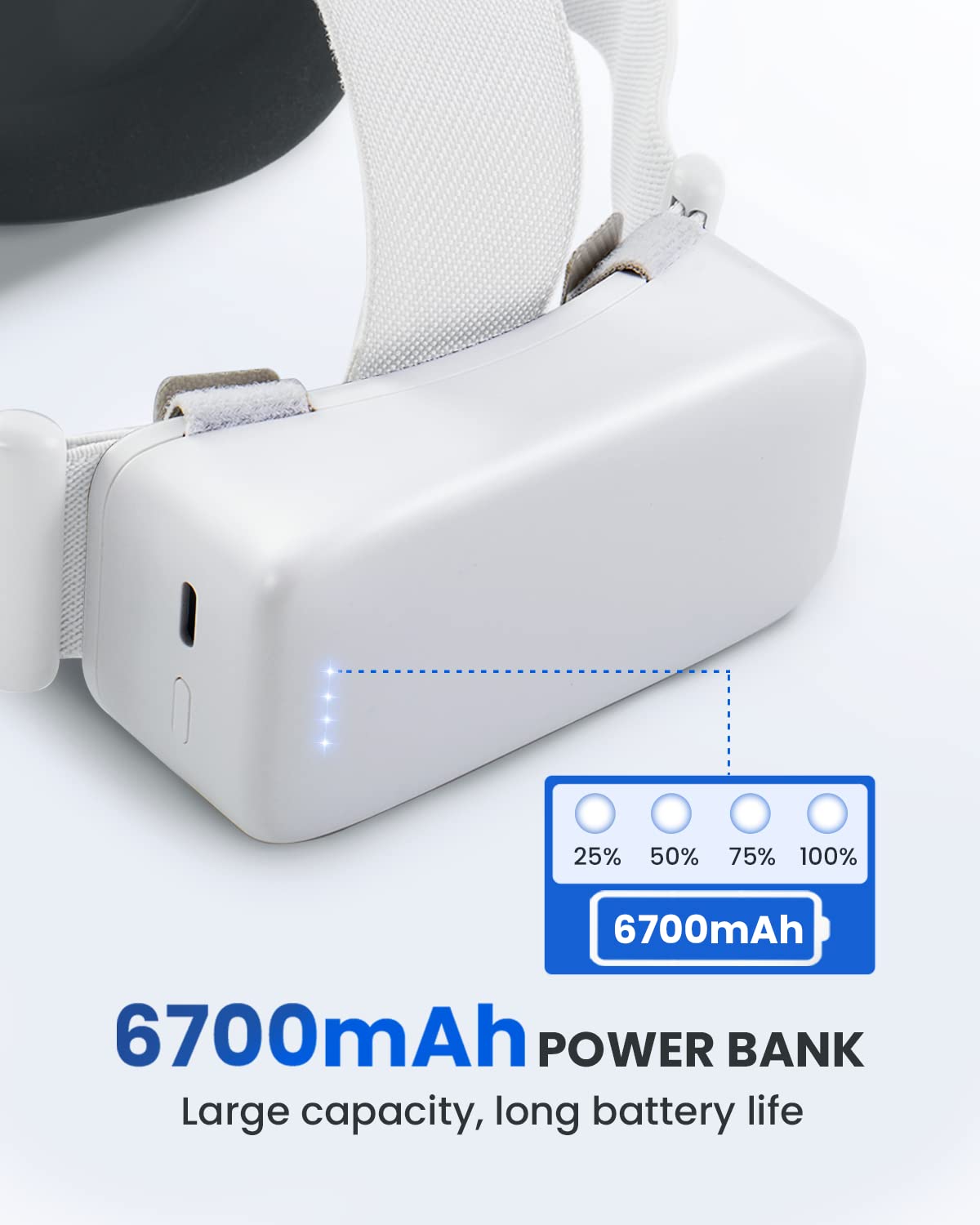 CIYOYO Battery Pack for Meta Quest 3/2, 6700mAh Power Bank for Oculus Quest 2/Quest 3, VR Accessories Portable Charger Compatible with Elite Strap, Extra 2.5-3.5H Playtime, Lightweight