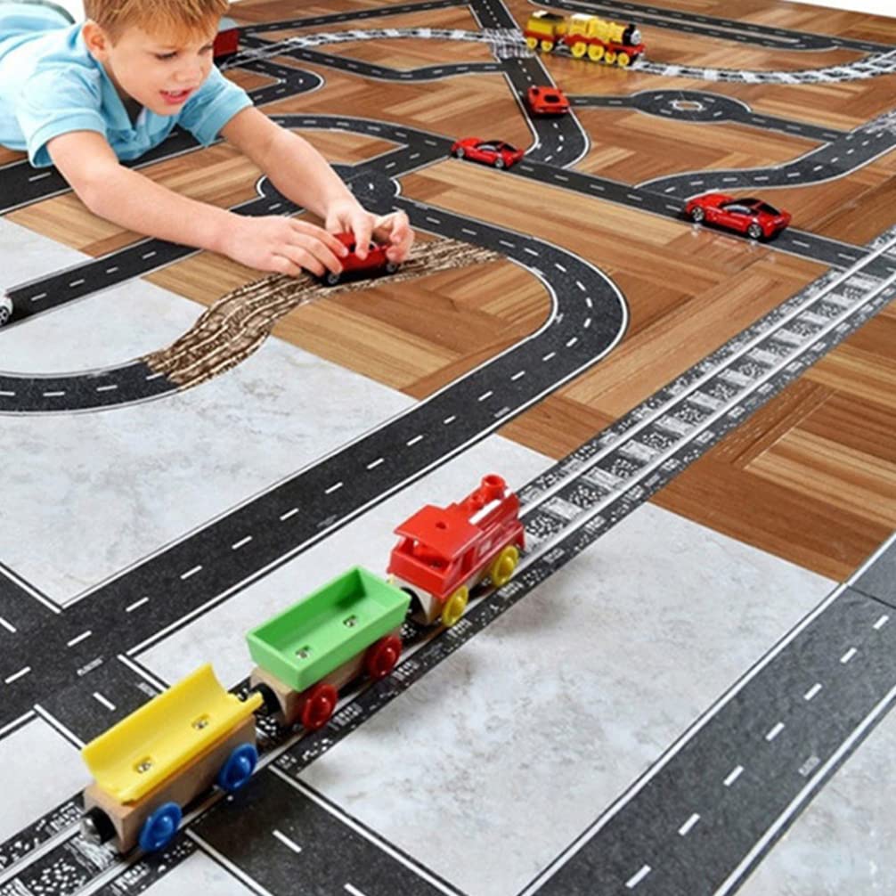 Toyvian Road Race Track Sticker Roll for Toy Car Trains Toy Tape Stickers Railway Road Tape Train Track Removable Tape for Kids Toys Removable Trains Tight Curves Stick to Floors Walls Train Track