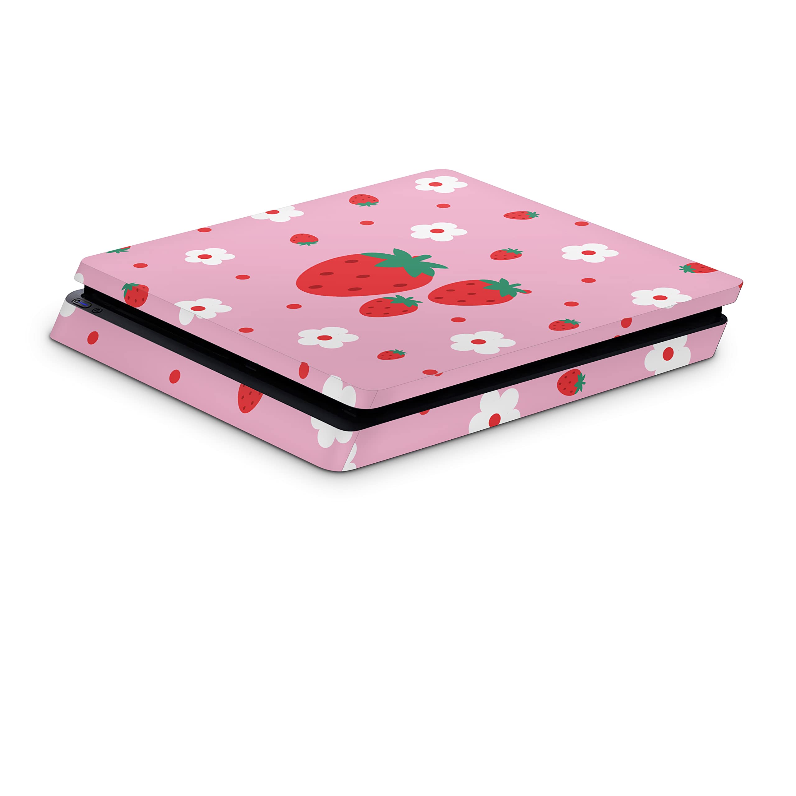 ZOOMHITSKINS Compatible with PS 4 Slim, Fraise Strawberry Pink Cute Kawaii Fruits Sweet, Durable & Fit, Easy to Install, 3M Vinyl, Made in The USA