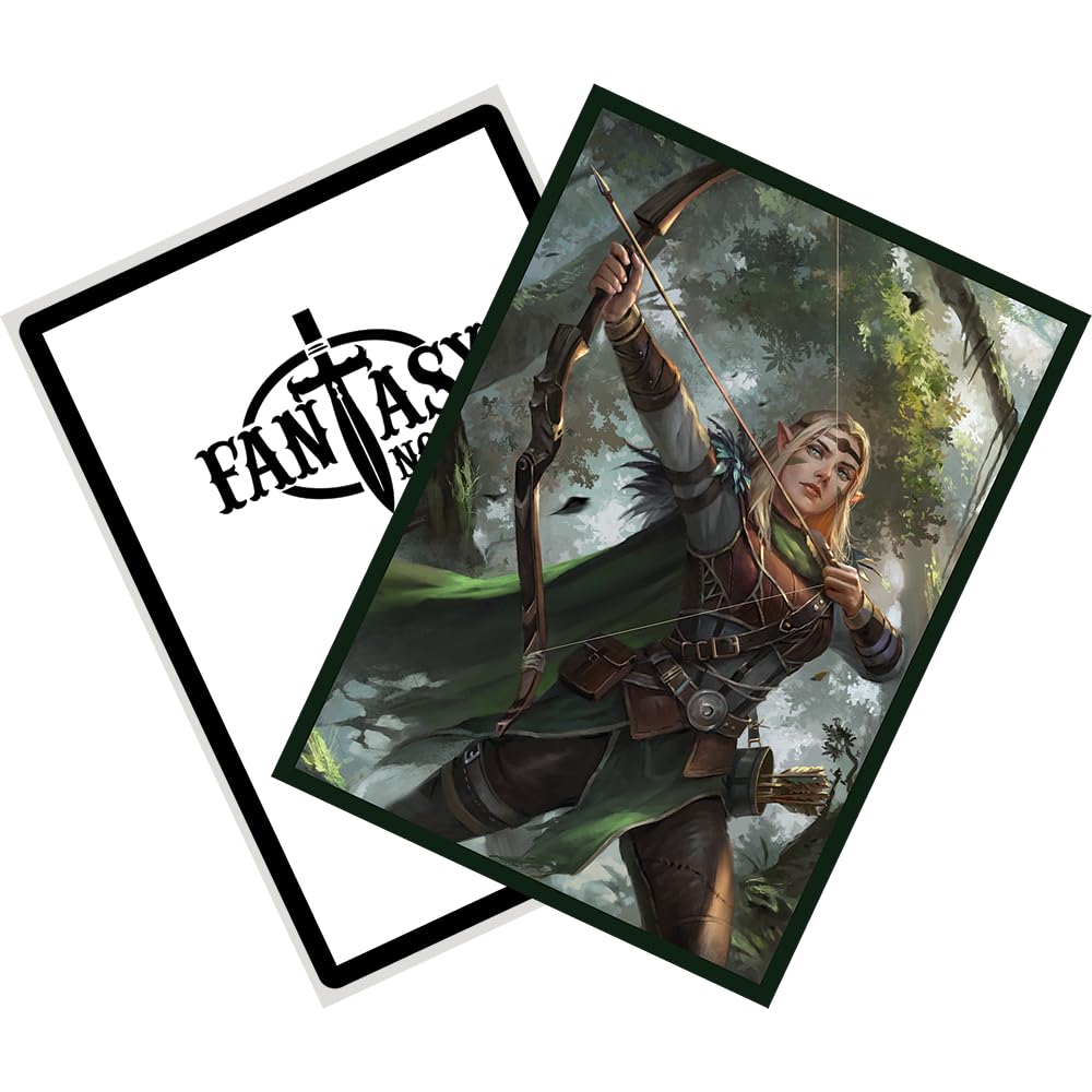 Fantasy North - Aelwyn Alorr - Wood Elf Ranger - 100 Smooth Matte TCG Trading Card Sleeves - Fits Magic MTG Commander Pokemon and Other Card Games - Playing Card Sleeves