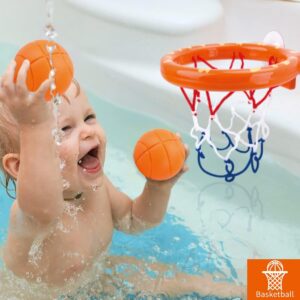 Bath Toys Playset, Fun Basketball Hoop & Balls, Bathtub Pool Shooting Game & Fishing Game, Sensory Suction Cup Spinner Spinning Top Baby Toy, for Little Boys Girls Kids Toddlers