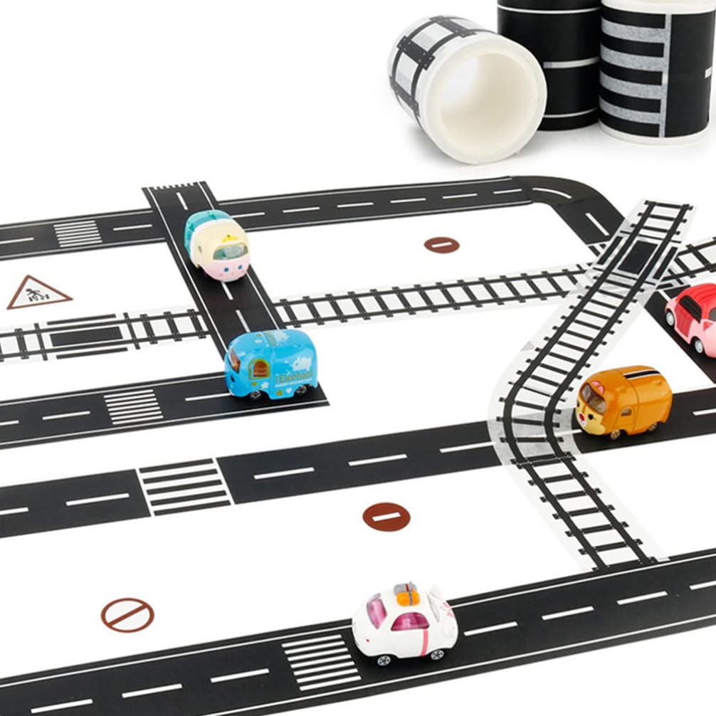 Toyvian Road Race Track Sticker Roll for Toy Car Trains Toy Tape Stickers Railway Road Tape Train Track Removable Tape for Kids Toys Removable Trains Tight Curves Stick to Floors Walls Train Track