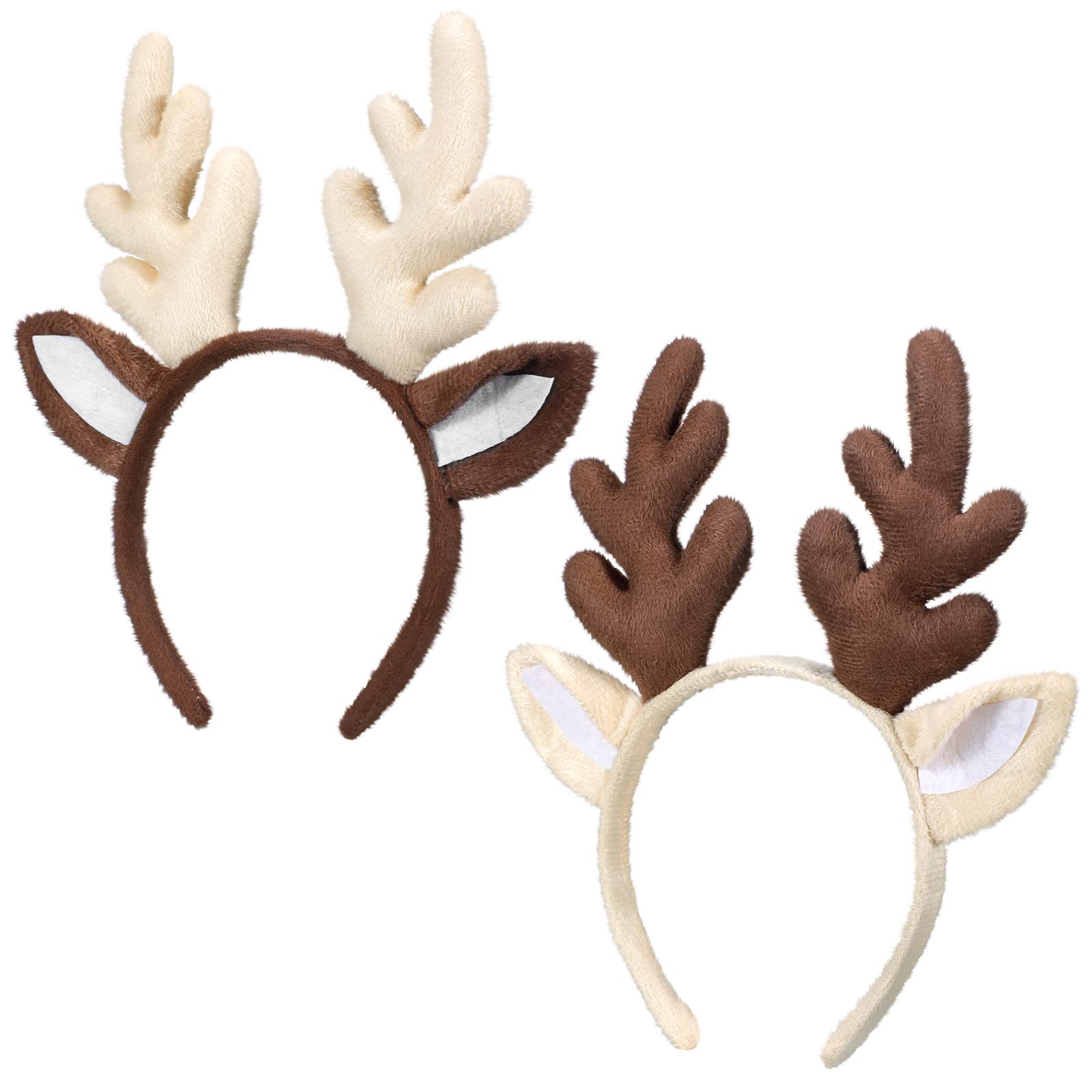 WILLBOND 2 Pieces Christmas Reindeer Antlers Headband Elf Hat Headband Deer Headband for Women Christmas Party Favors(Deer Horn)