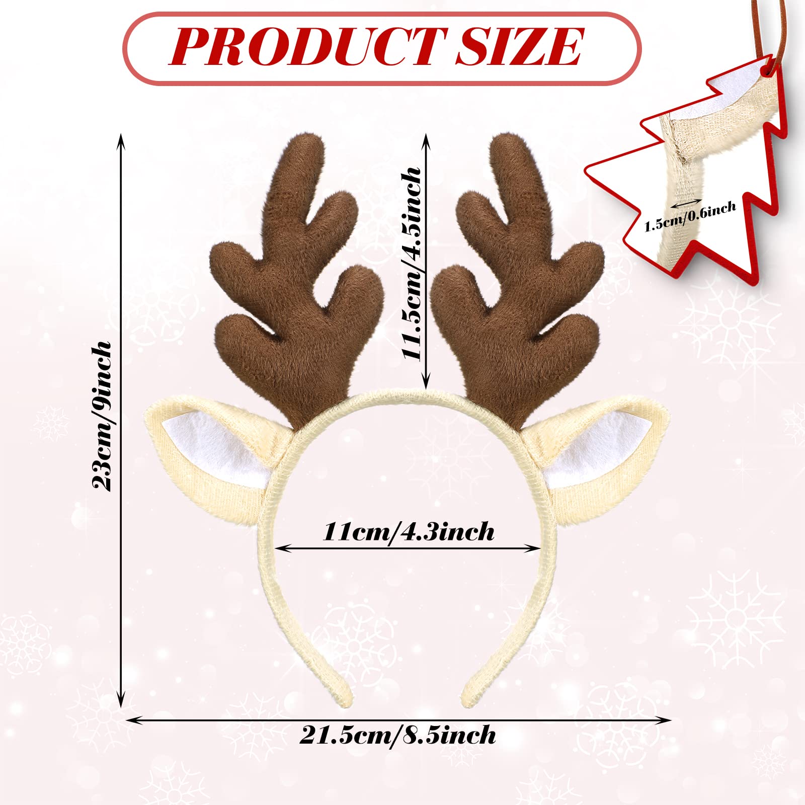 WILLBOND 2 Pieces Christmas Reindeer Antlers Headband Elf Hat Headband Deer Headband for Women Christmas Party Favors(Deer Horn)