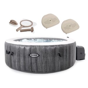 Intex PureSpa Plus Greywood Inflatable Hot Tub Jet Spa with Brush, Skimmer and Scrubber Maintenance Kit and 2 Removable Seat Spa Accessories