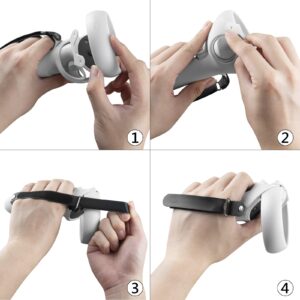 Geekria Upgraded Controller Grips Cover Compatible with Meta Q2 Accessories, Extended Controller Hand Strap Adjustable Knuckle Handles for Large Hands, Anti-Collision Silicone Grip Cover (White)