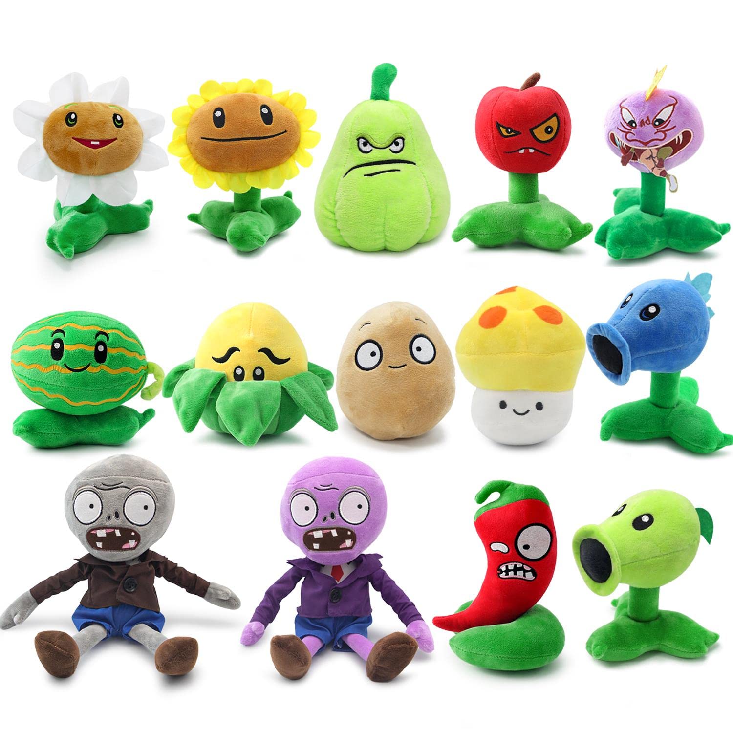 Maikerry 14pcs Plants and Zombies Plush vs Toys Sets PVZ Plush Stuffed Toys Soft Figure Doll Great Birthday Gifts for Boys and Girls