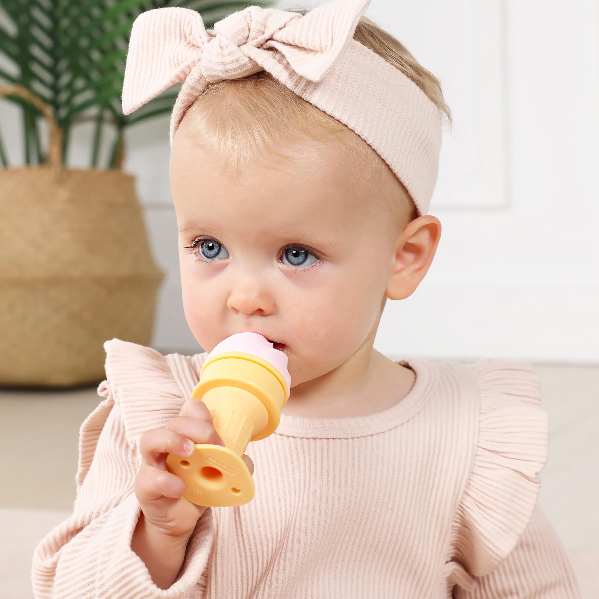 Smily Mia Freezer Teether for Babies 12-18Months,Freezable Ice Cream Toy for 6-12Months Babies,Cold Water Soother for 3-6Months for Teething Pian Relief,Peach Pink