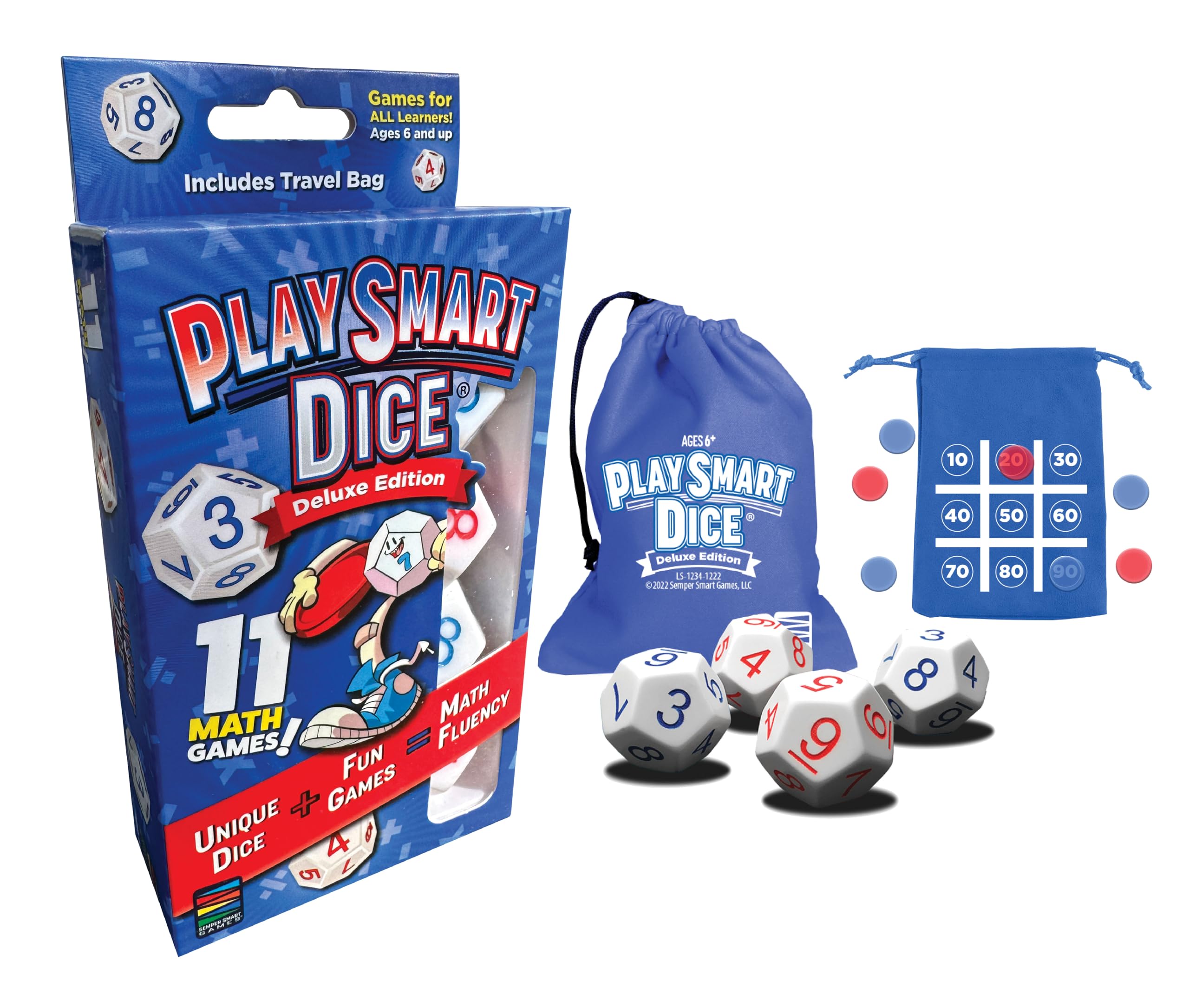 PlaySmart Dice Deluxe: Sharpen Math Skills at Home and On The Go with Uniquely Numbered Math Dice and 11 Fun Math Games That Help Kids Master Mental Math. Perfect Travel Game!