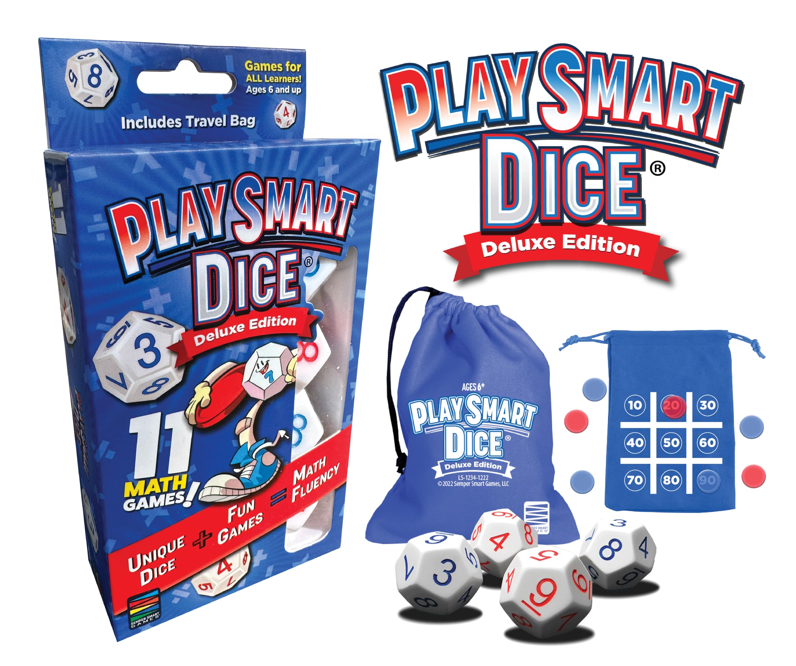 PlaySmart Dice Deluxe: Sharpen Math Skills at Home and On The Go with Uniquely Numbered Math Dice and 11 Fun Math Games That Help Kids Master Mental Math. Perfect Travel Game!