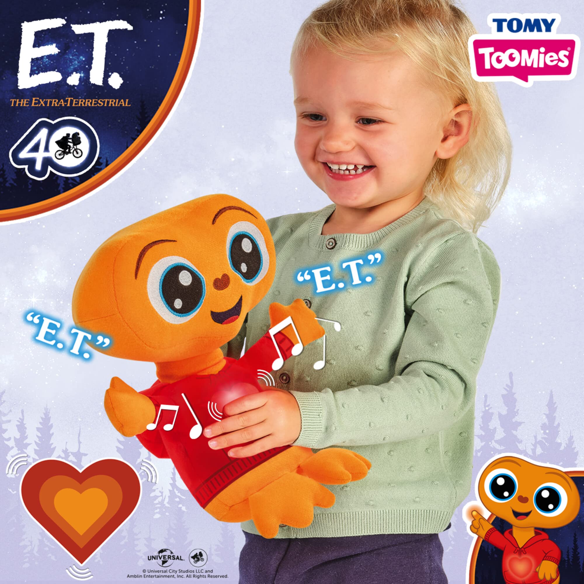 Toomies E.T. The Extra-Terrestrial My Best Friend E.T. — 40th Anniversary Edition — Interactive Light Up Plush Toys with Soothing Heartbeat Sounds and Nine Different Phrases and Music