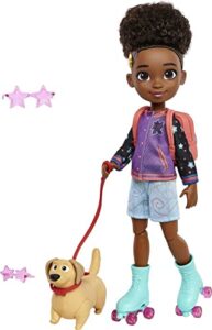 mattel karma’s world roller skating mattel karma doll with dog figure, set includes collectible record & accessories