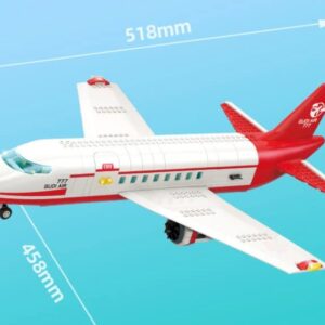 General Jim's White and Red Passenger Airplane 720 Piece Modular Building Block Bricks Toy Playset with Control Tower, Service Vehicle, and Motorcycle for Teens and Adults