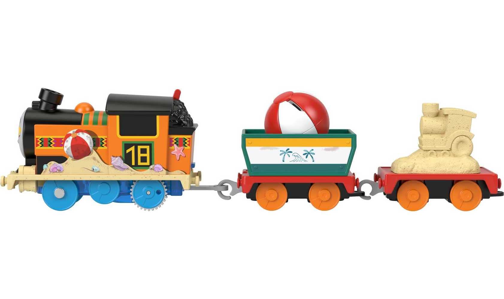 Thomas & Friends Motorized Toy Train Beachy Nia Battery-Powered Engine with Beach Ball Cargo for Preschool Kids Ages 3+ Years