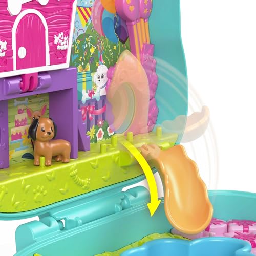 Polly Pocket Compact Playset, Doggy Birthday Bash with 2 Micro Dolls & Accessories, Travel Toy with Surprise Reveals