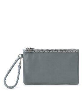 the sak vita wristlet in leather, convertible design with adjustable straps, dusty blue