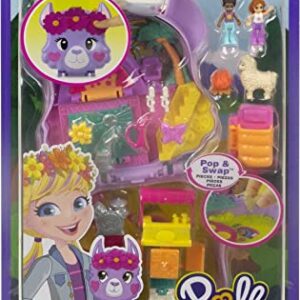 Polly Pocket Compact Playset, Llama Camp Adventure with 2 Micro Dolls & 13 Accessories, Travel Toy with Surprise Reveals