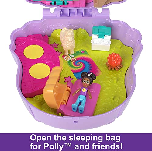 Polly Pocket Compact Playset, Llama Camp Adventure with 2 Micro Dolls & 13 Accessories, Travel Toy with Surprise Reveals