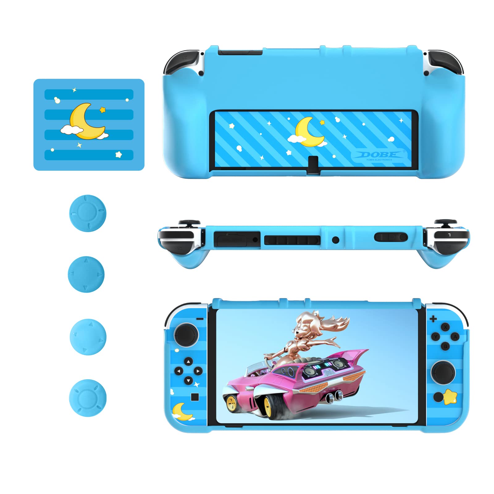 Switch OLED Blue Case, Switch OLED Accessories Kit Include Switch OLED Protective Case, Switch OLED Game Case and Switch OLED Thumb Grips - Blue