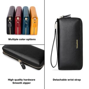 CHANPINCL RFID Long Wallets for women Secure Large Capacity Travel Wristlet Clutch Multi-card simple wallet (Black)