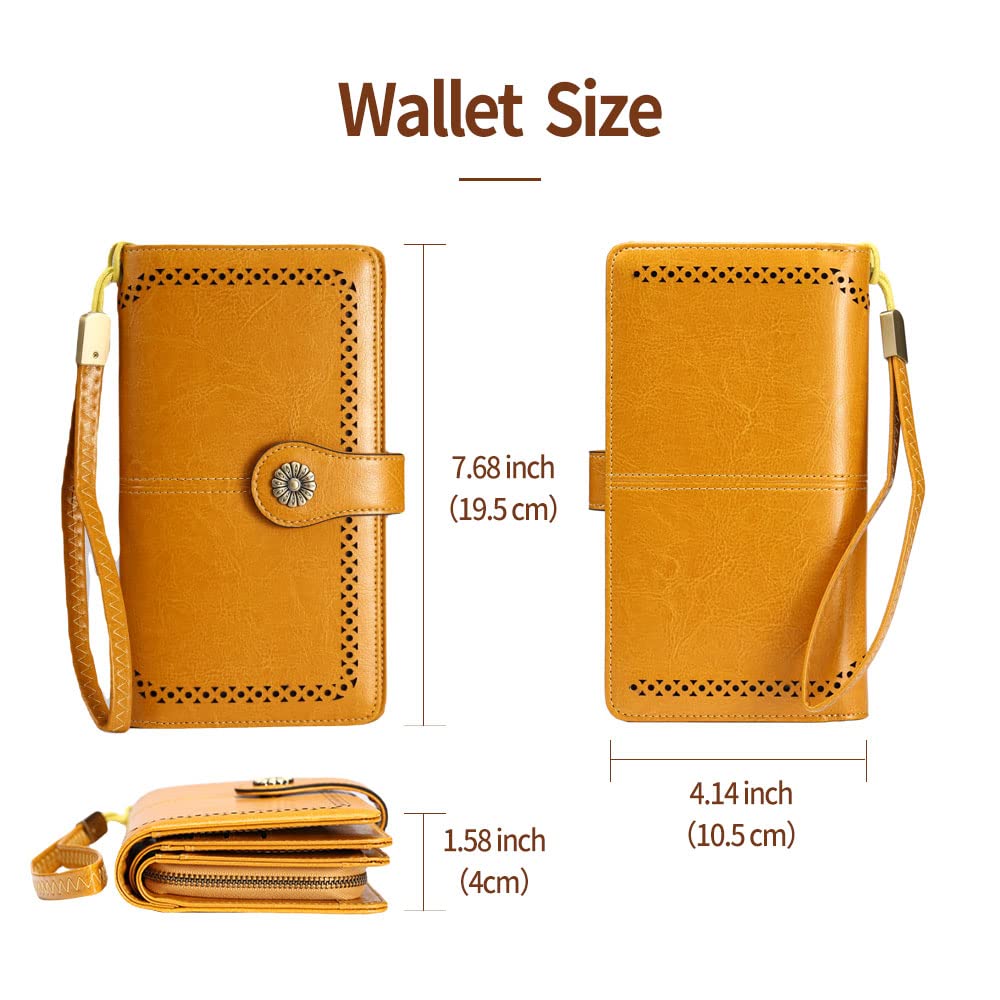 CHANPINCL RFID Vintage Long Wallets for women Secure Large Capacity Travel Wristlet Clutch Multi-card Wallets (Yellow)