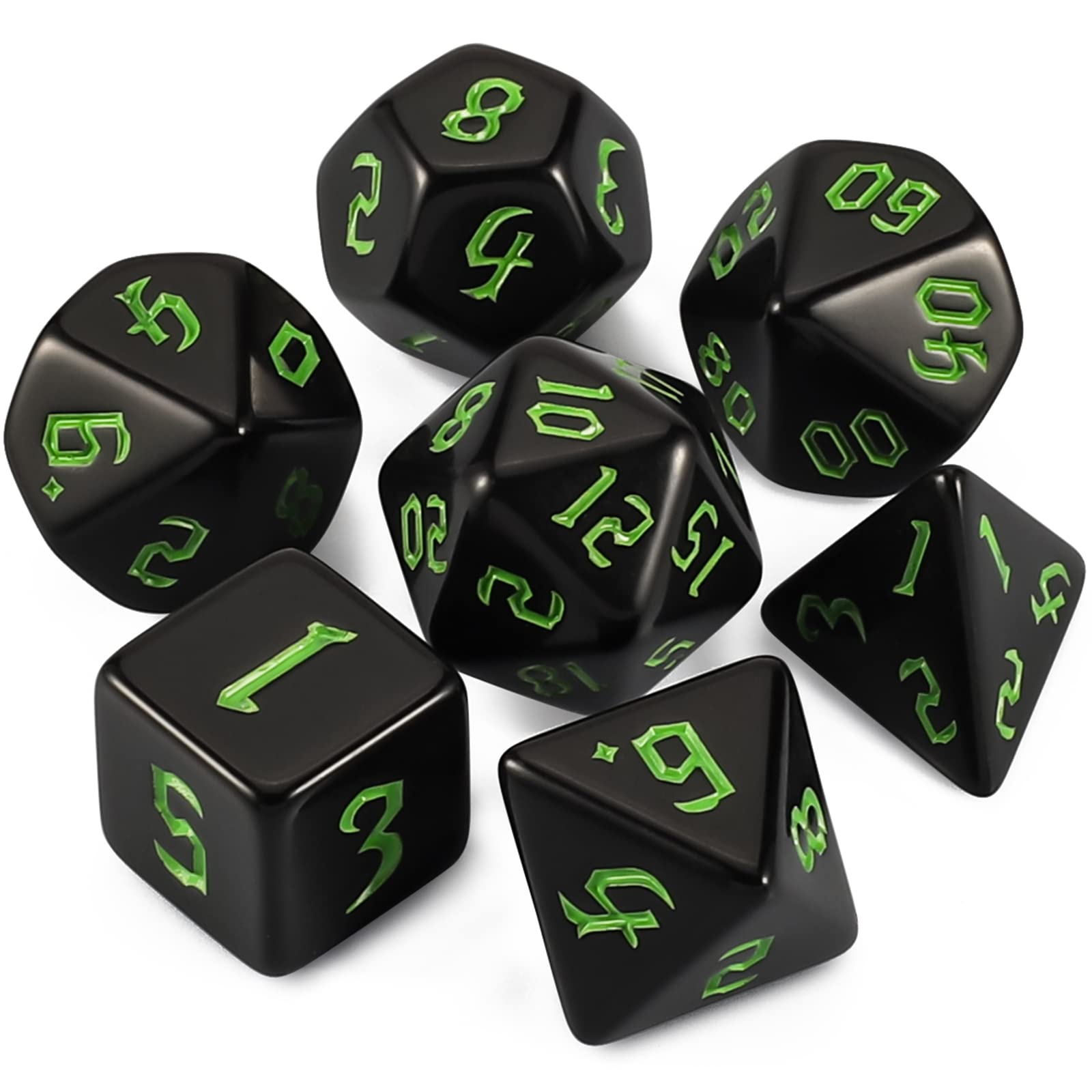 QMAY DND Dice Set -D&D Polyhedral Dice (7 Pcs) for Dungeons and Dragons (Pure Black)