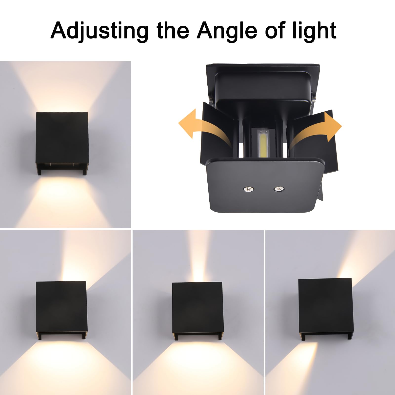 Mille Lucciole 4 Pack Outdoor Wall Lights Exterior/Interior LED Wall Sconces IP65 Waterproof Square Aluminum Wall Lamps Outdoor Lighting Fixture Up and Down Lights Modern Black 12W 6500K Cold Lights