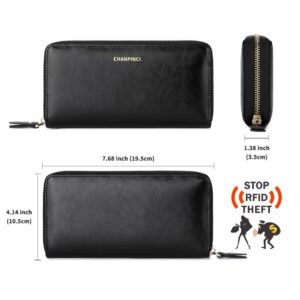 CHANPINCL RFID Long Wallets for women Secure Large Capacity Travel Wristlet Clutch Multi-card simple wallet (Black)