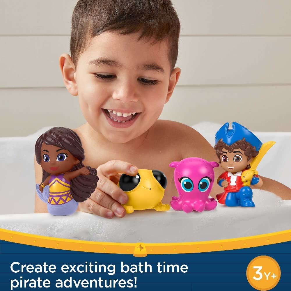 Fisher-Price Santiago of The Seas Pirate Bath Squirters Toys with Santiago Kiko Lorelai & Cecilia for Preschool Kids Ages 3+ Years