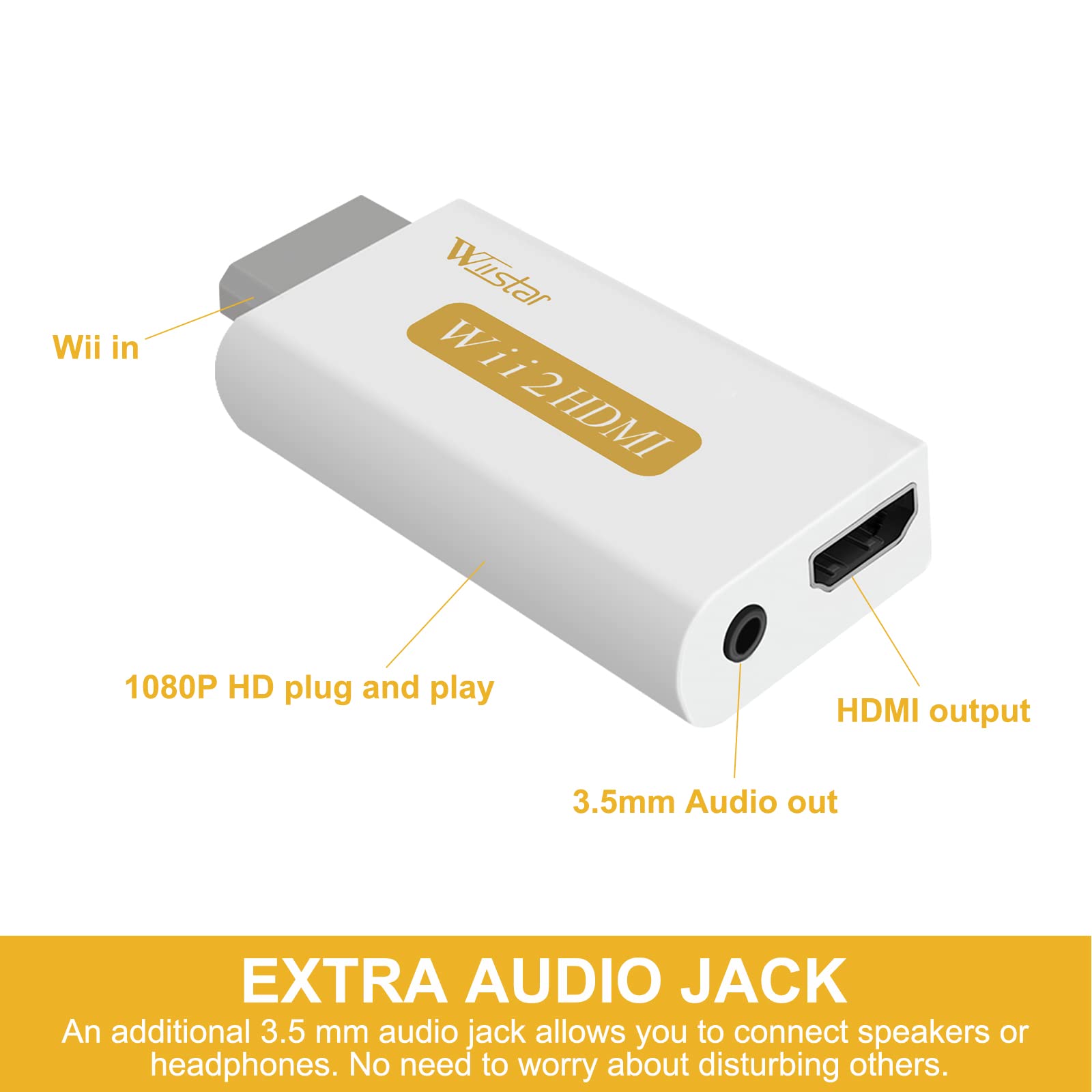 Wii to HDMI Converter, Wii to hdmi Adapter HDMI for Wii Adapter with 3.5mm Audio Jack Out 1080p 720p Supports All Wii Display Modes for HDTV, Monitor