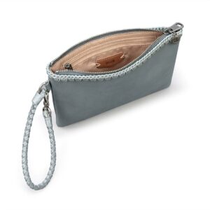 The Sak Vita Wristlet in Leather, Convertible Design with Adjustable Straps, Dusty Blue