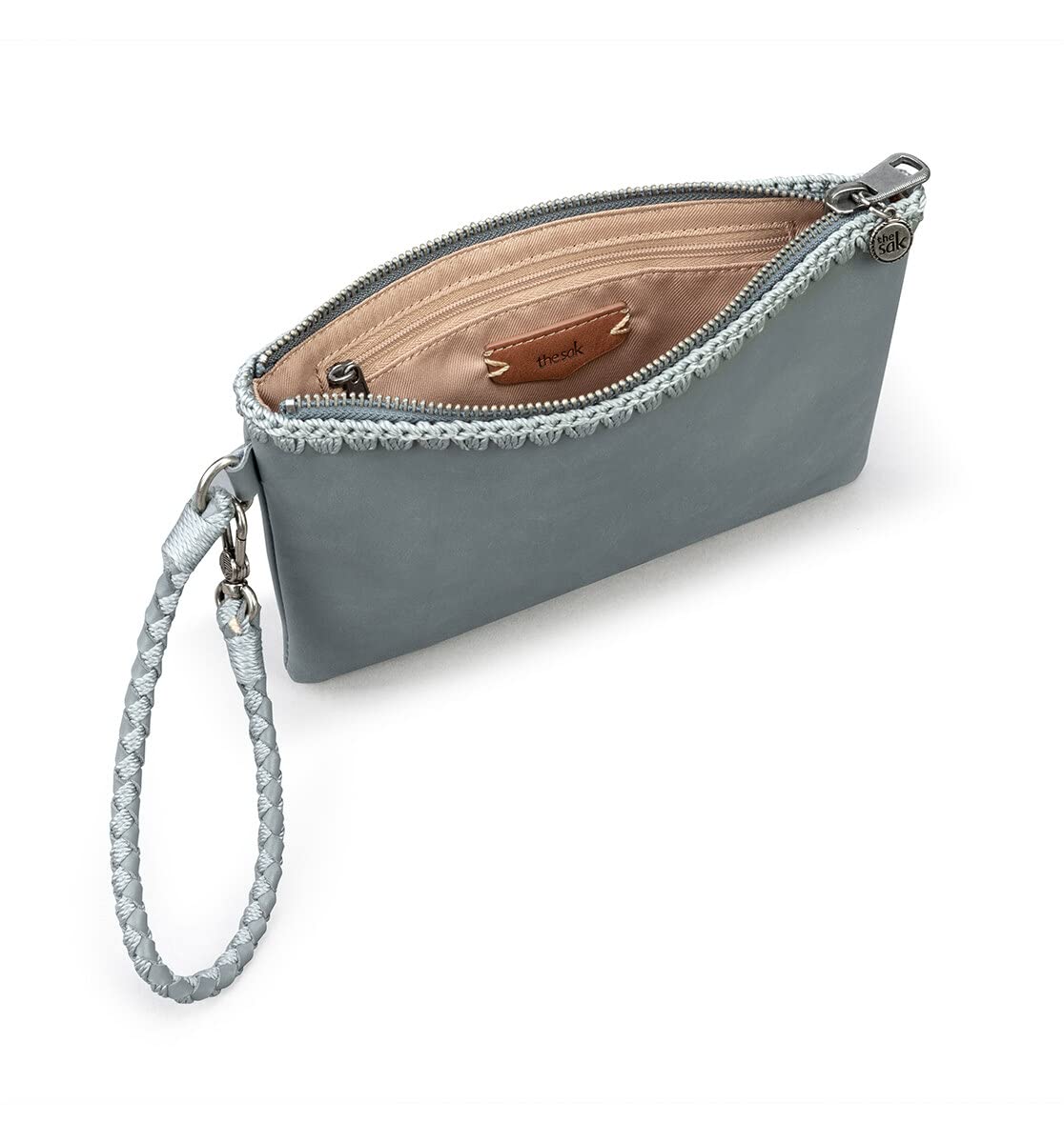 The Sak Vita Wristlet in Leather, Convertible Design with Adjustable Straps, Dusty Blue