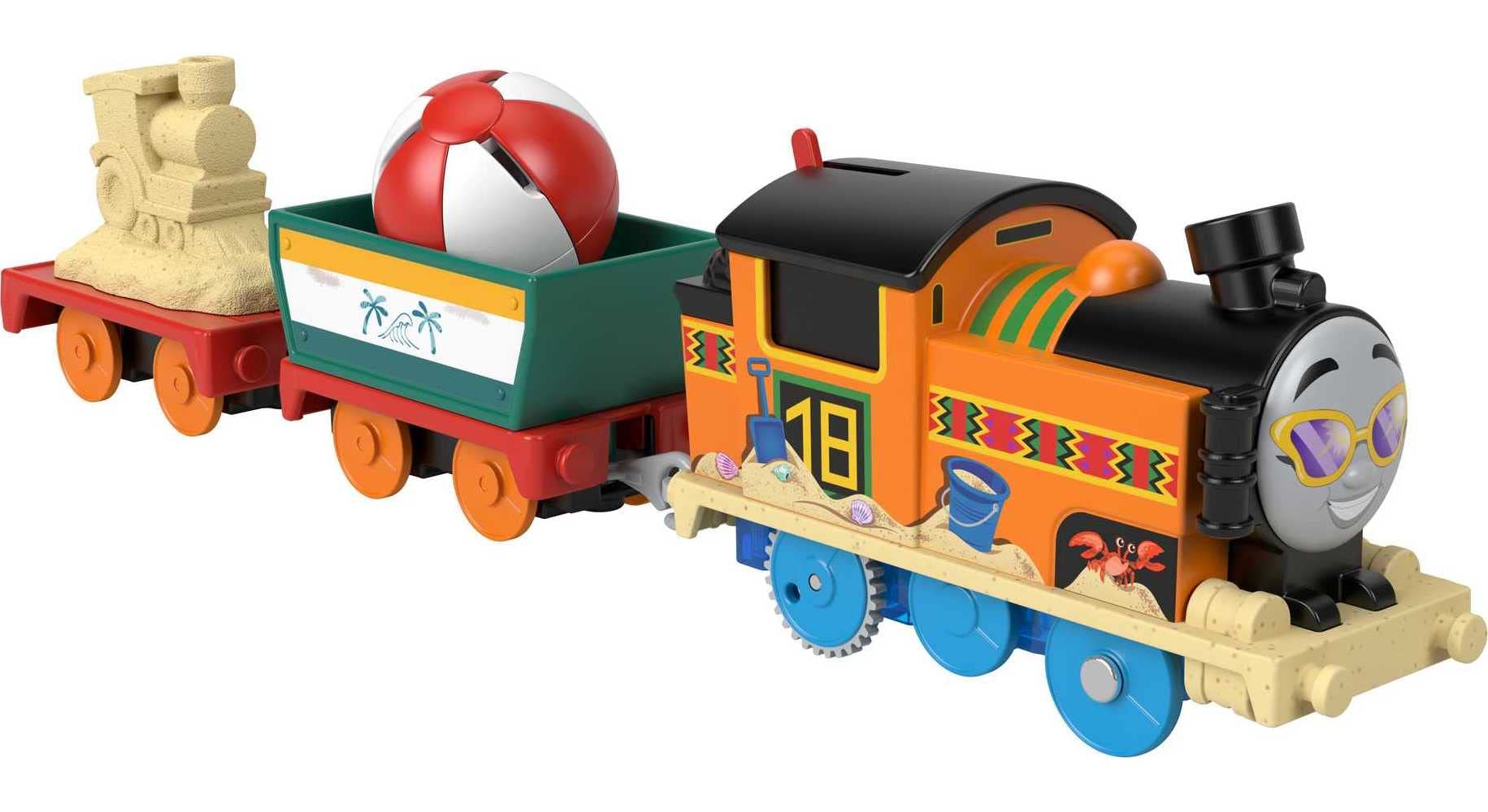 Thomas & Friends Motorized Toy Train Beachy Nia Battery-Powered Engine with Beach Ball Cargo for Preschool Kids Ages 3+ Years