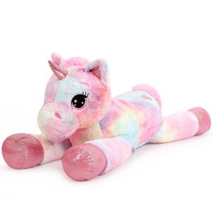 snowolf 31.5inch unicorn stuffed animal plush toy huge soft unicorn plush pillow large big horse plushy fluffy fat oversized plushie multicolored unicorn gift for kids girls, 31.5inch/80cm, pink