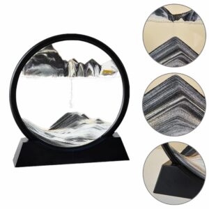 ANXUS Moving Sand Art Picture in Motion Round Glass 3D Deep Sea Sandscape Display Flowing Sand Frame, Sensory Relaxing Desktop Home Office Work Desk Decor (7",Black)