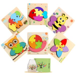 wooden puzzles for toddlers 1-3 learning sensory toys gifts for 1 2 3 year old girls boys 6 animal shape jigsaw toddler puzzles ages 2-4 baby educational stem montessori toys preschool building games