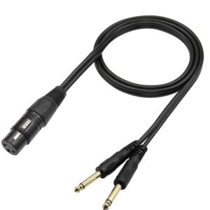 qianrenon xlr female to dual ts 1/4 stereo splitter cable 3-pin xlr to dual 6.35mm mono y splitter conversion extension audio cable,for microphone guitars amplifier mixer,1m/3.2ft